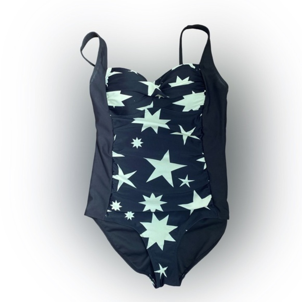 Romenza Targa Star One Piece - 6 black.  White stars , nylon spandex